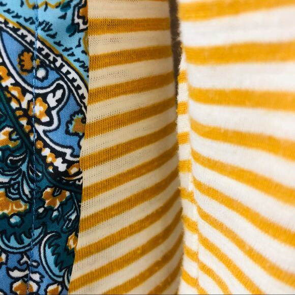 Y2k Anthropologie Postage Stamp Mix Media Popover Top Yellow Blue Paisley Print - Picture 15 of 16